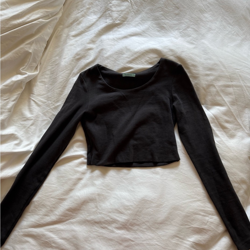 Kookai Black Long Sleeve Crop Top